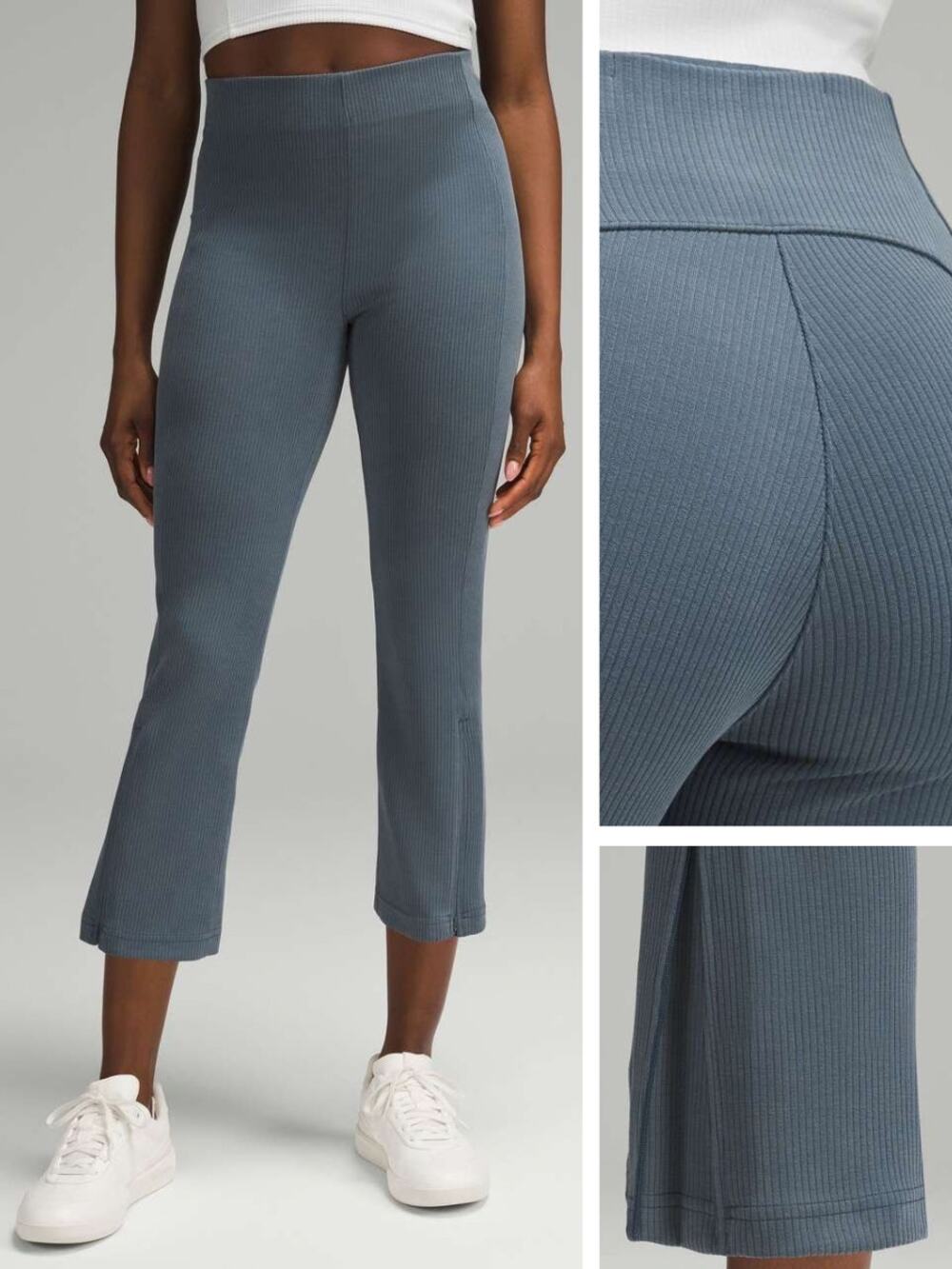 LULULEMON Ribbed Softstreme Zip-Leg High-Rise Cropped Pant 25" Size 0 Iron Blue